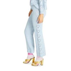 LoveShackFancy Toro Heart Blue Crochet Knit Joggers NWT